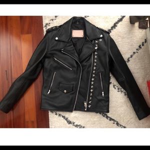 Understated leather star studded biker jacket S